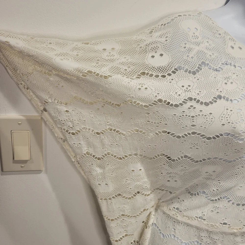 Letarte Handmade Size M White Skull Lace Beach Swim Cover Up - Picture 2 of 6
